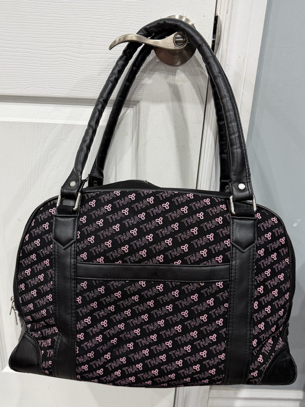 TNA Aritzia Pink and Black Monogram Duffle Weekender Travel Bag Y2K